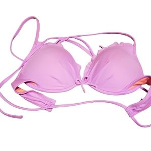 Victoria's Secret Ruffled Bikini Top Orchid Purple Pink String Ties 34B